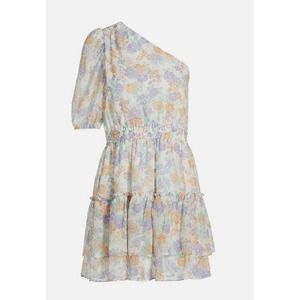 WAYF One Shoulder Smocked Waist Tiered Minidress Size Medium